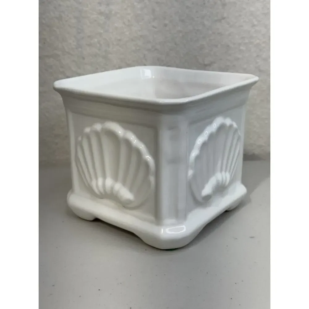 Jay Willfred White Glazed Ceramic Planter Raised Coastal Seashells Portugal VTG